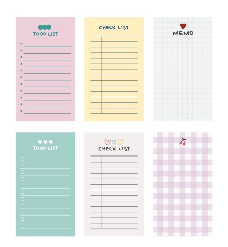 Pastel to-do list, checklist and memo pad designs