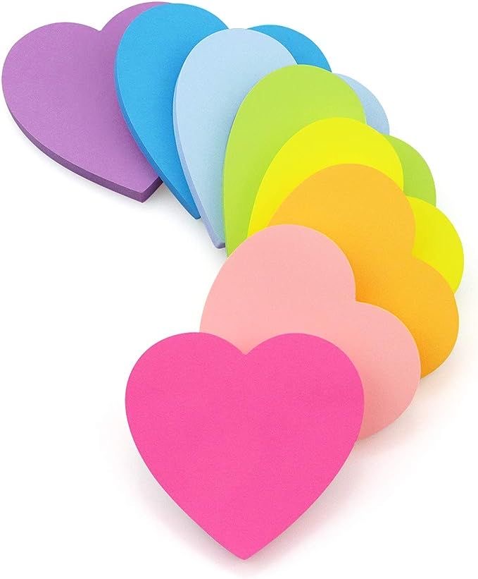 Colourful heart-shaped sticky-note pads