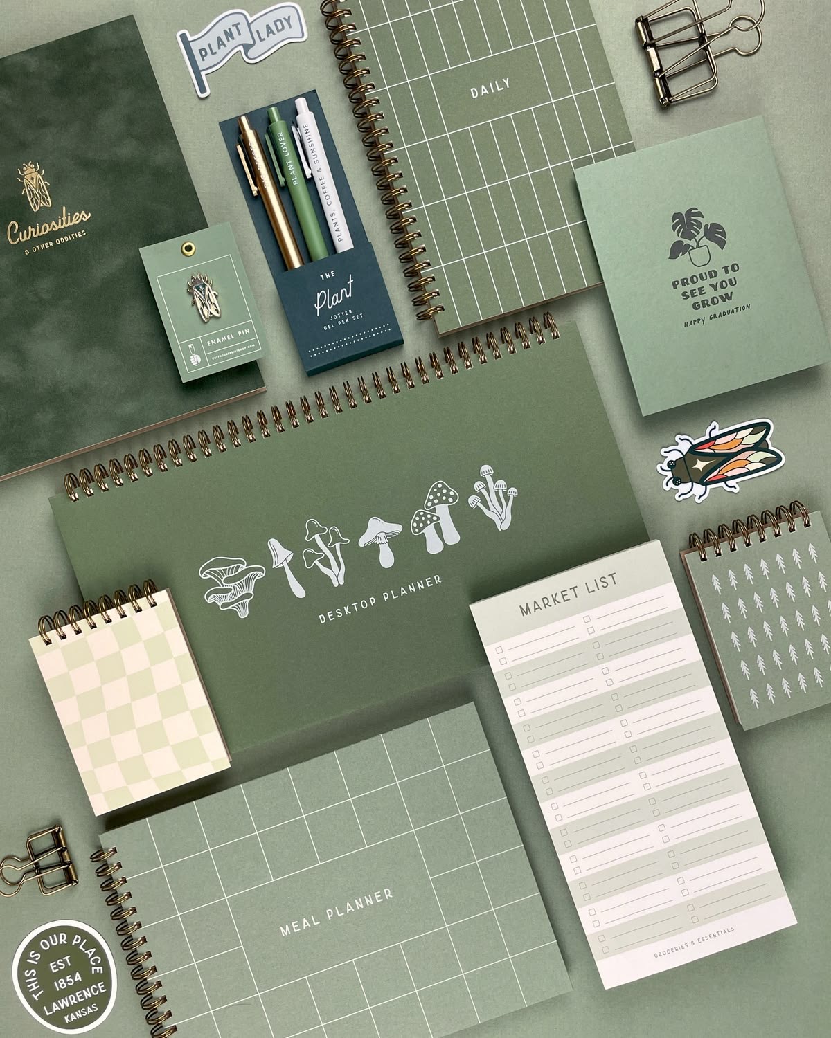 Plant-themed desktop planner and notebook bundle