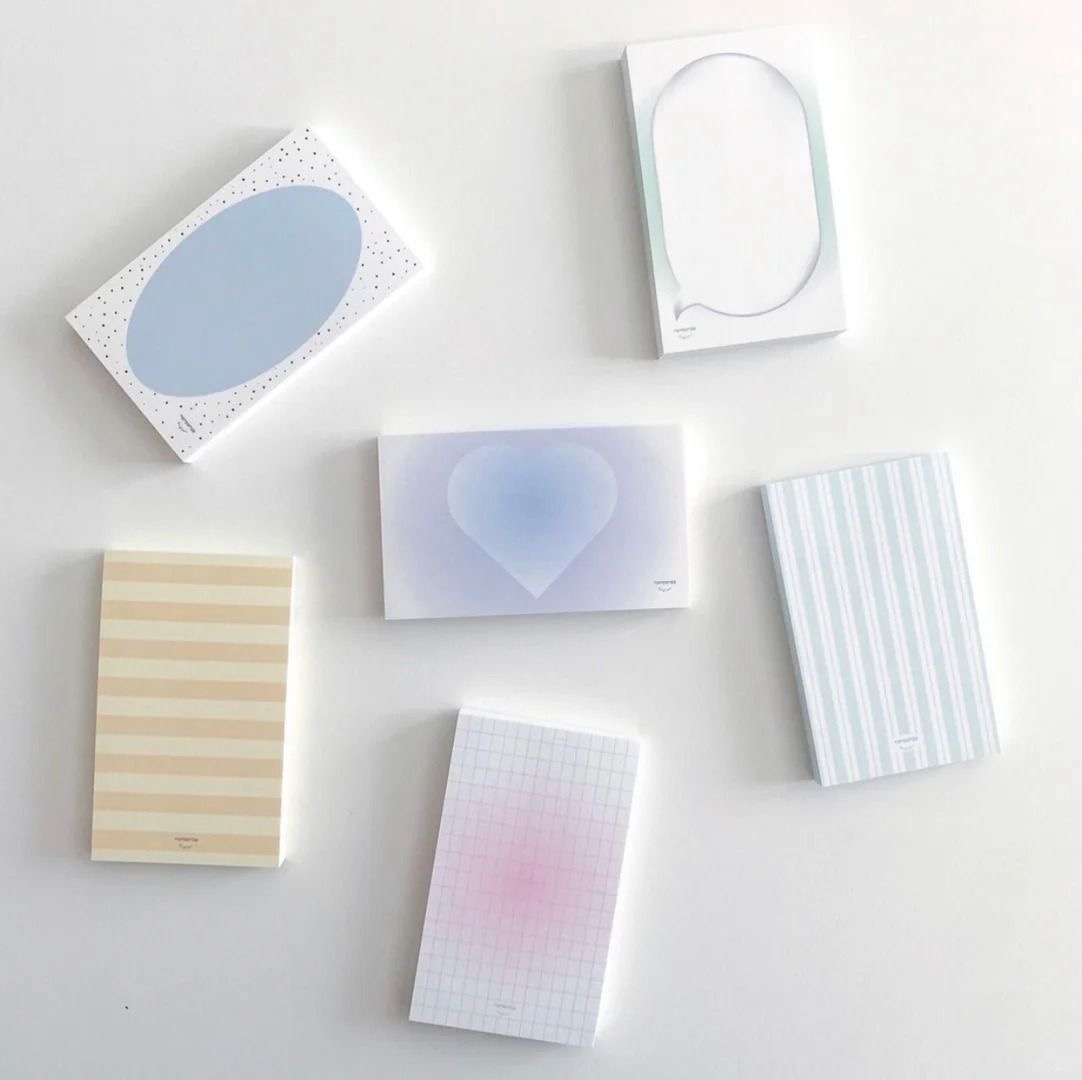Assorted decorative notepads with heart, speech bubble and stripe designs