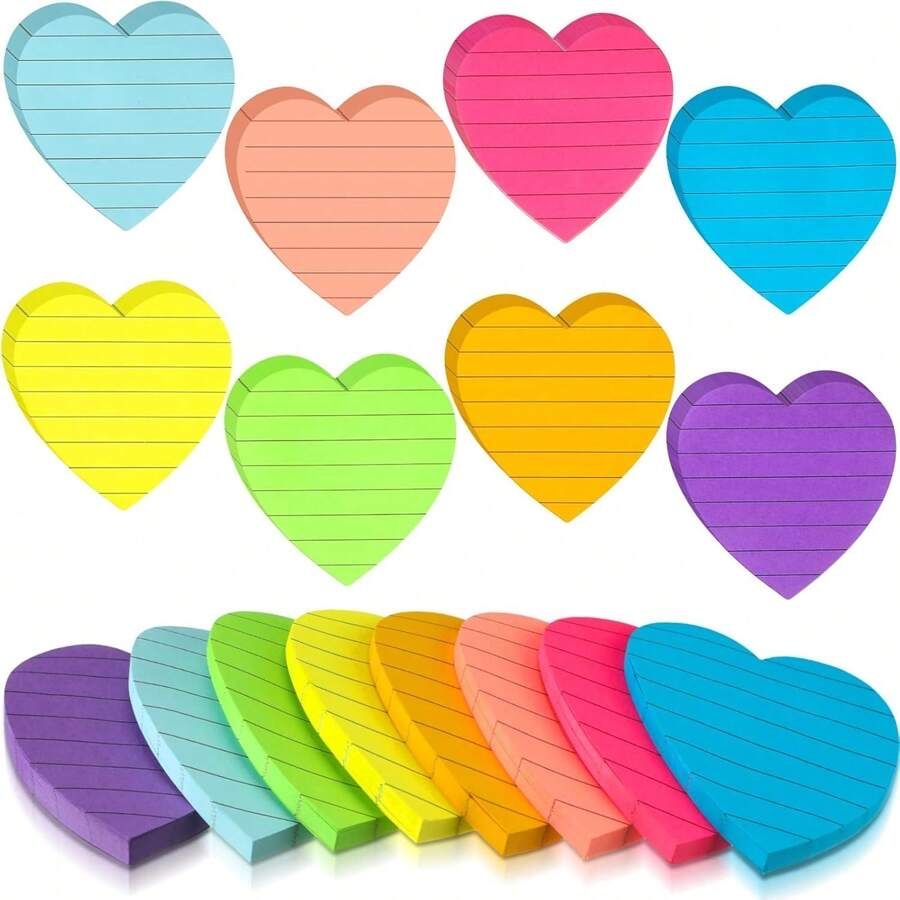 Colourful heart-shaped lined sticky notes